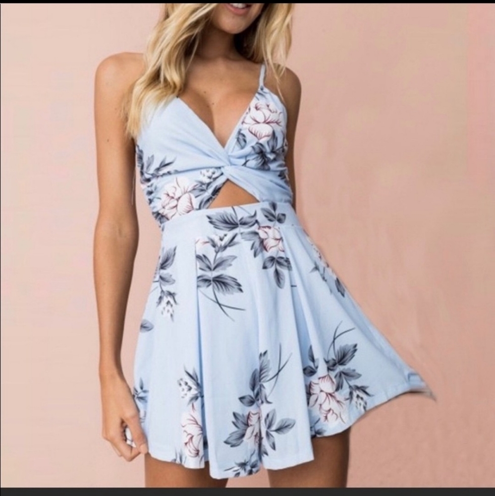 Baby blue floral romper